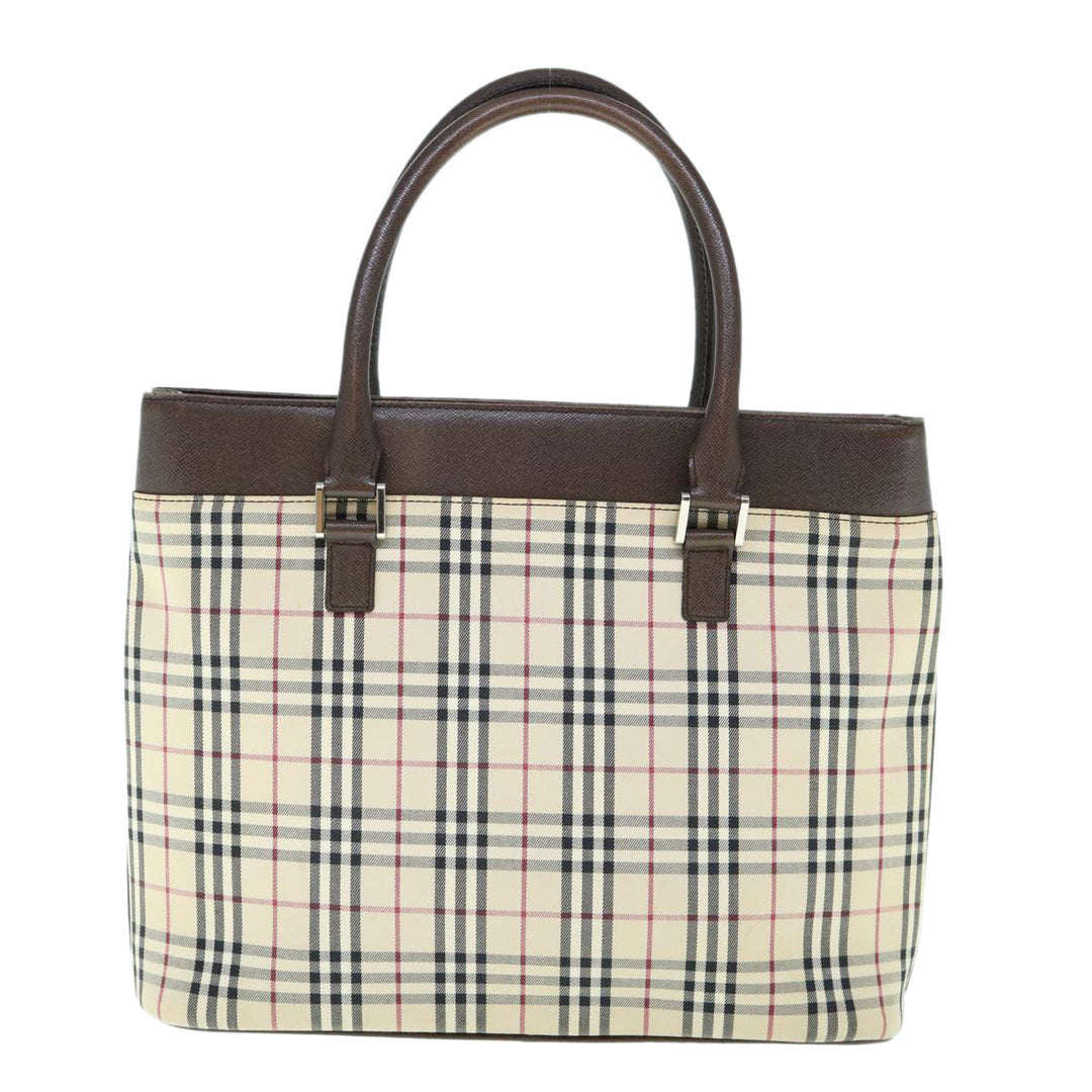 Burberry Nova Check Tote Bag Nylon Beige Auth ep2645
