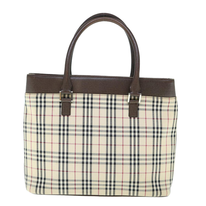 Burberry Nova Check Tote Bag Nylon Beige Auth ep2645
