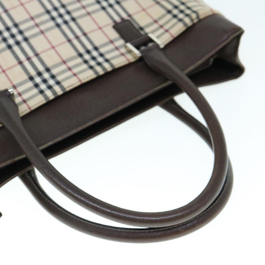 Burberry Nova Check Tote Bag Nylon Beige Auth ep2645