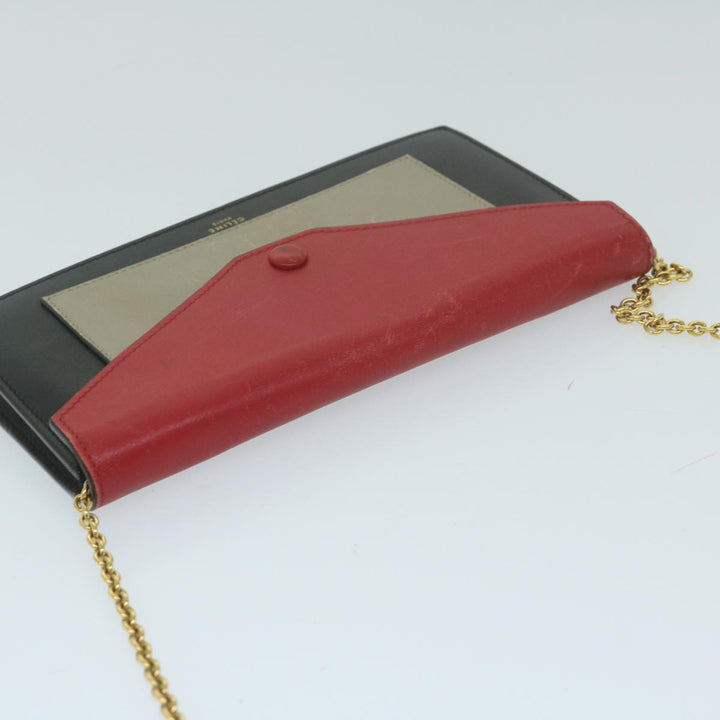 Celine Chain Wallet Leather Red Auth ep2918