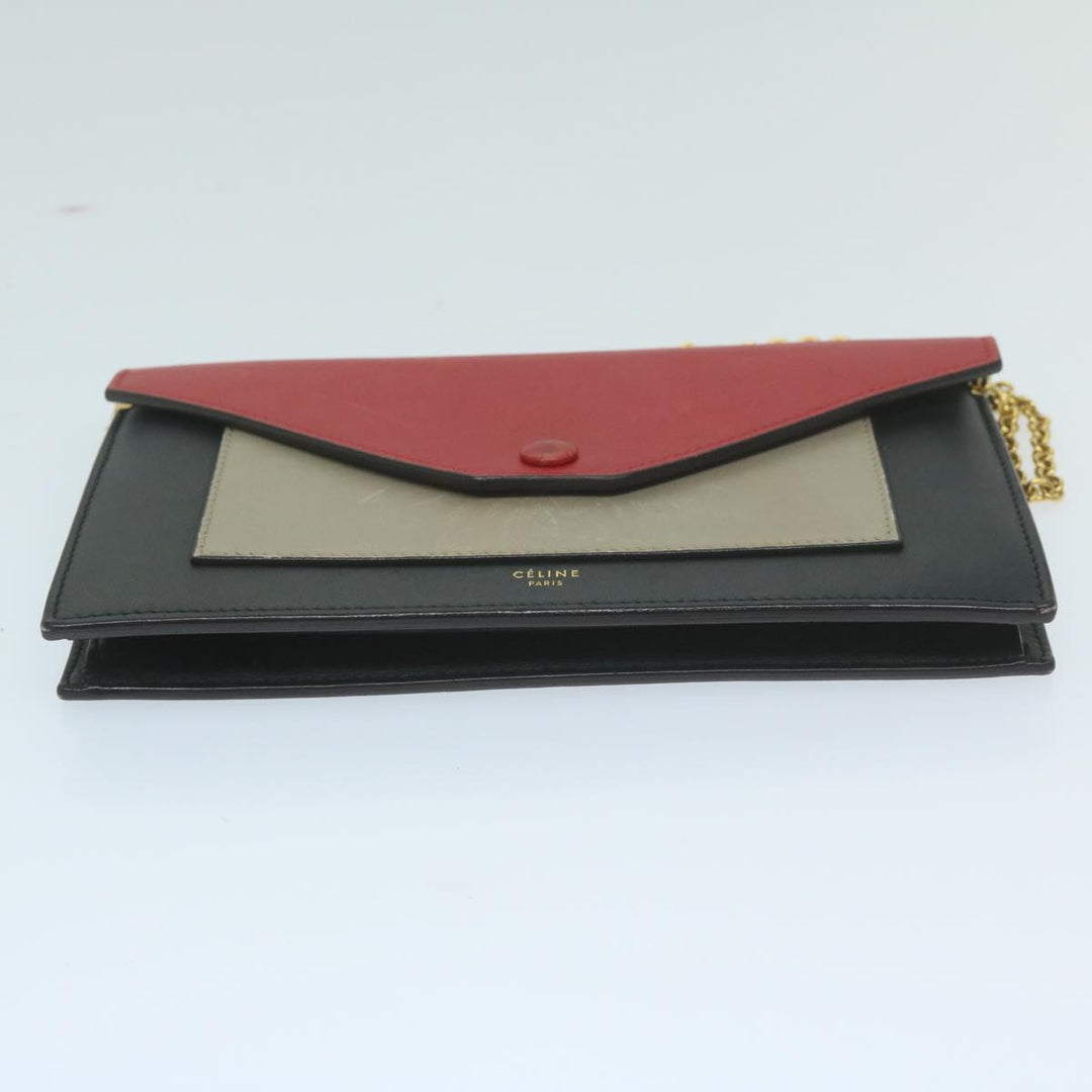 Celine Chain Wallet Leather Red Auth ep2918