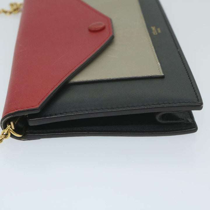 Celine Chain Wallet Leather Red Auth ep2918