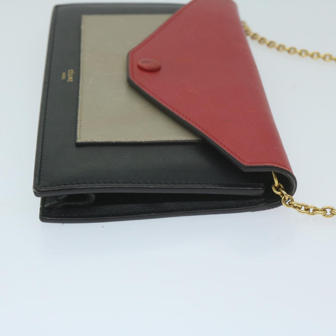 Celine Chain Wallet Leather Red Auth ep2918