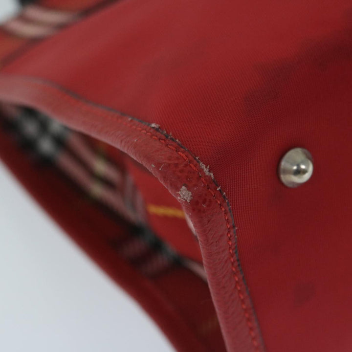 Burberry Nova Check Hand Bag Nylon Red Auth ep2927