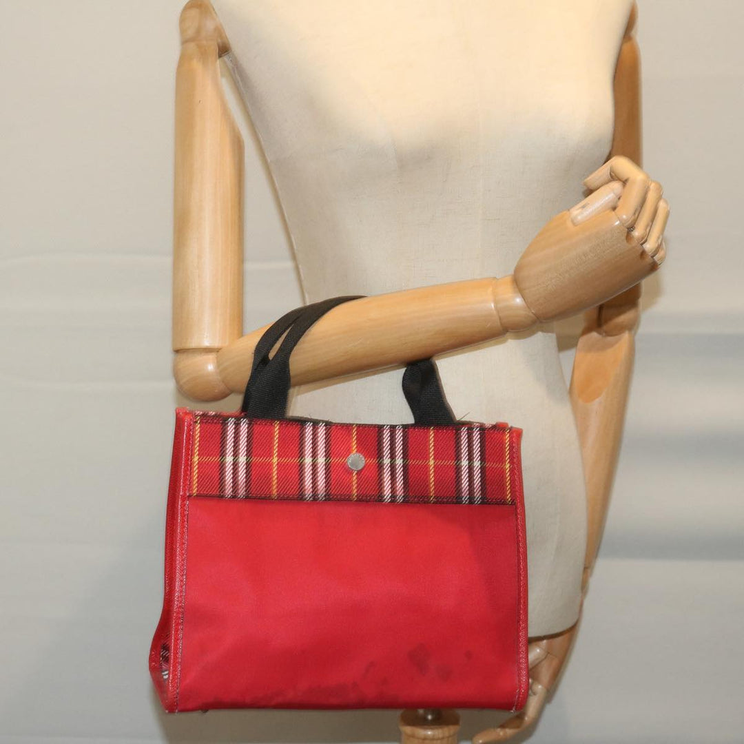 Burberry Nova Check Hand Bag Nylon Red Auth ep2927