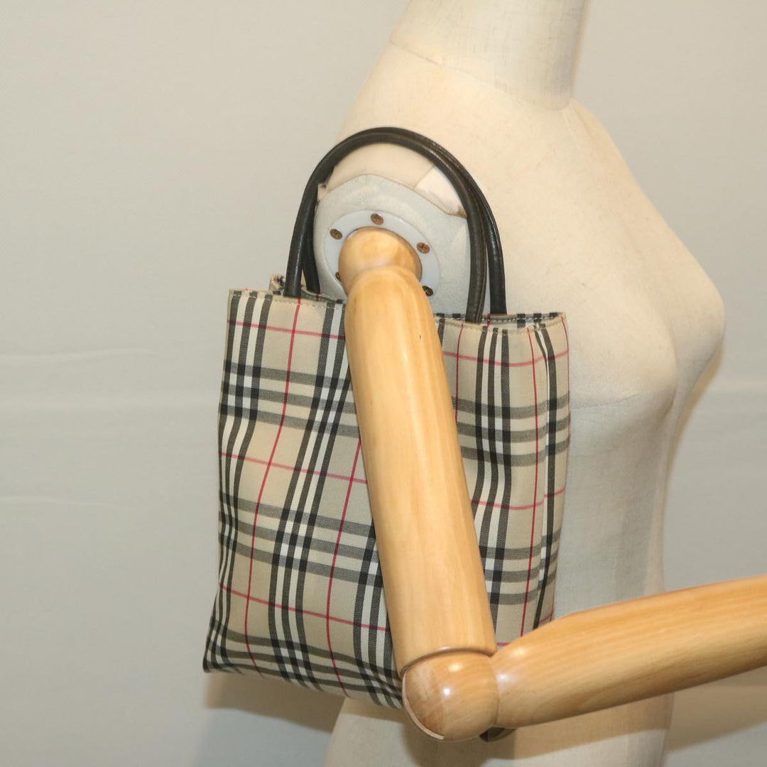 Burberry Nova Check Hand Bag Nylon Canvas Beige Auth ep3149