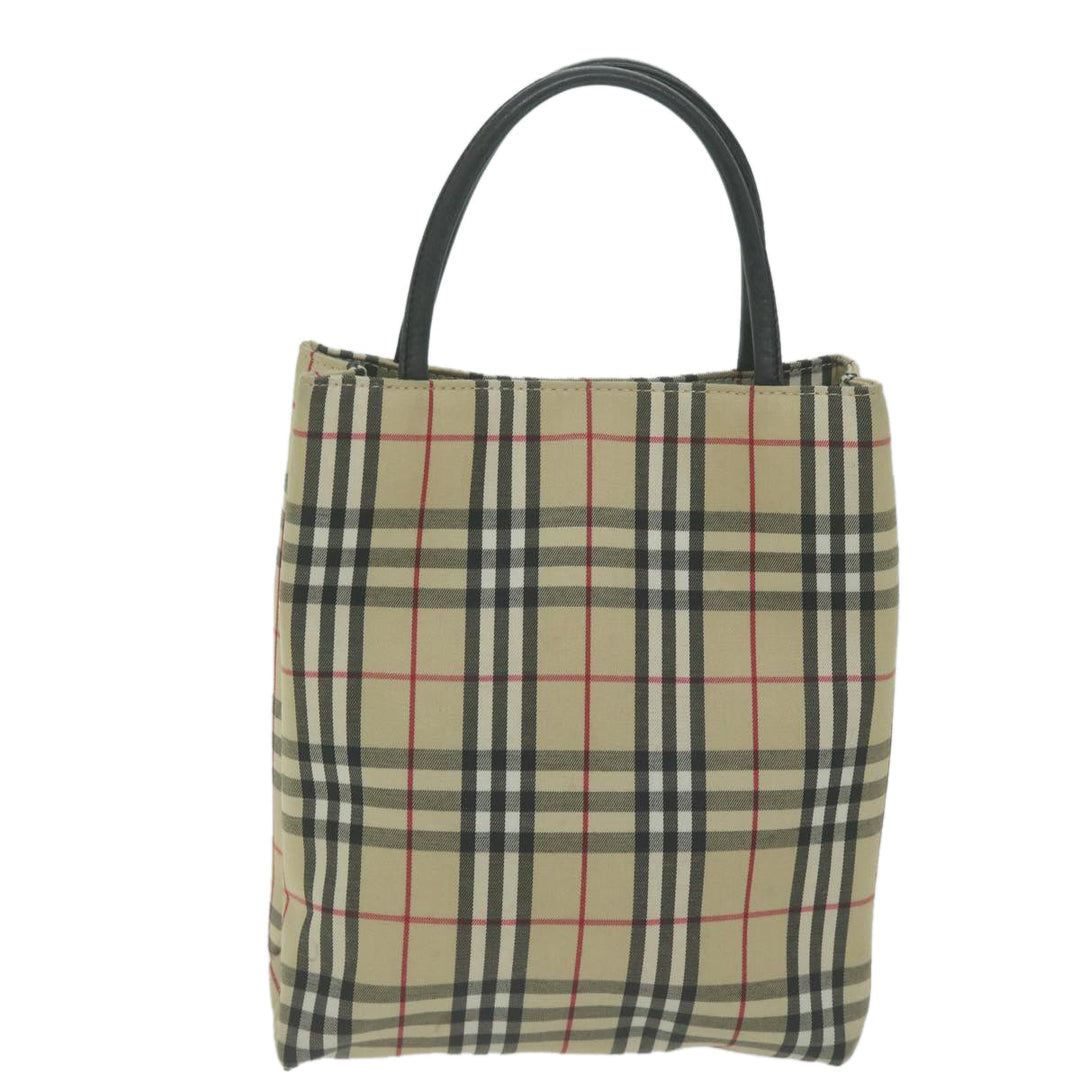 Burberry Nova Check Hand Bag Nylon Canvas Beige Auth ep3149