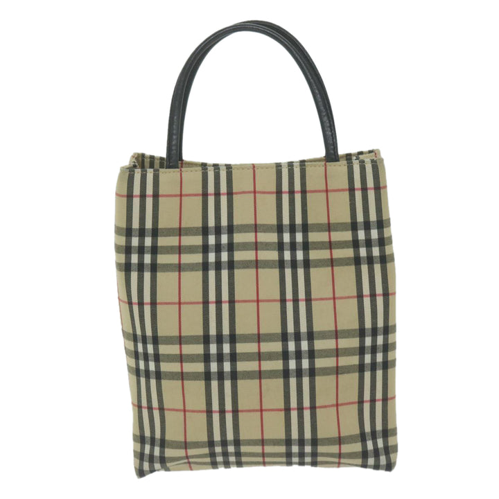 Burberry Nova Check Hand Bag Nylon Canvas Beige Auth ep3149