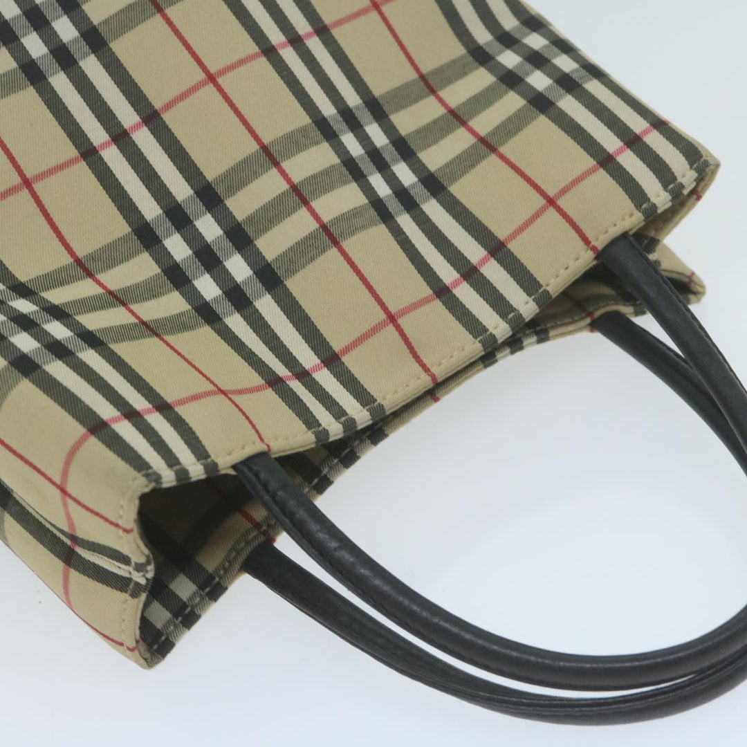 Burberry Nova Check Hand Bag Nylon Canvas Beige Auth ep3149