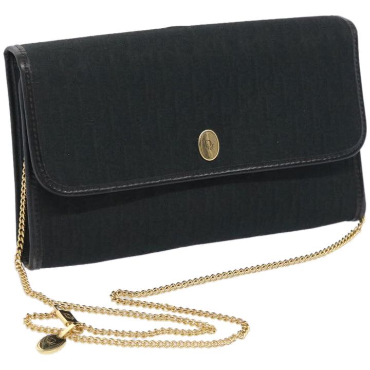 CHRISTIAN Dior Trotter Canvas Chain Shoulder Bag Black Auth ep3240