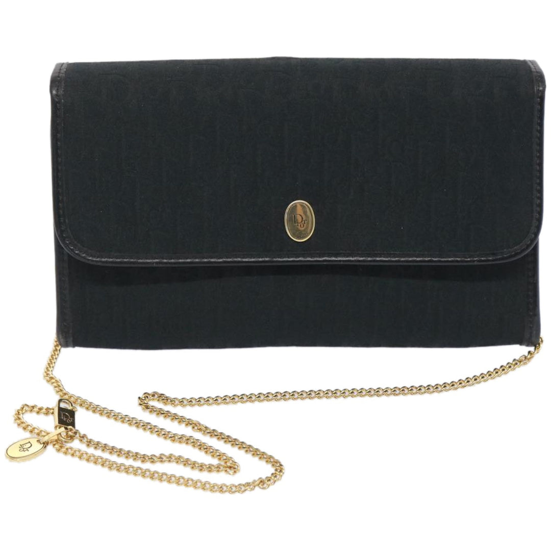 CHRISTIAN Dior Trotter Canvas Chain Shoulder Bag Black Auth ep3240