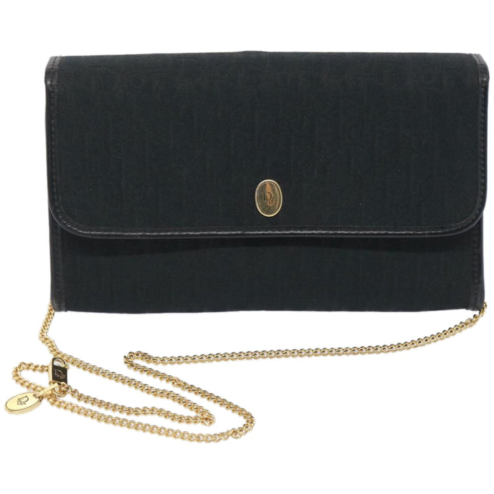 CHRISTIAN Dior Trotter Canvas Chain Shoulder Bag Black Auth ep3240