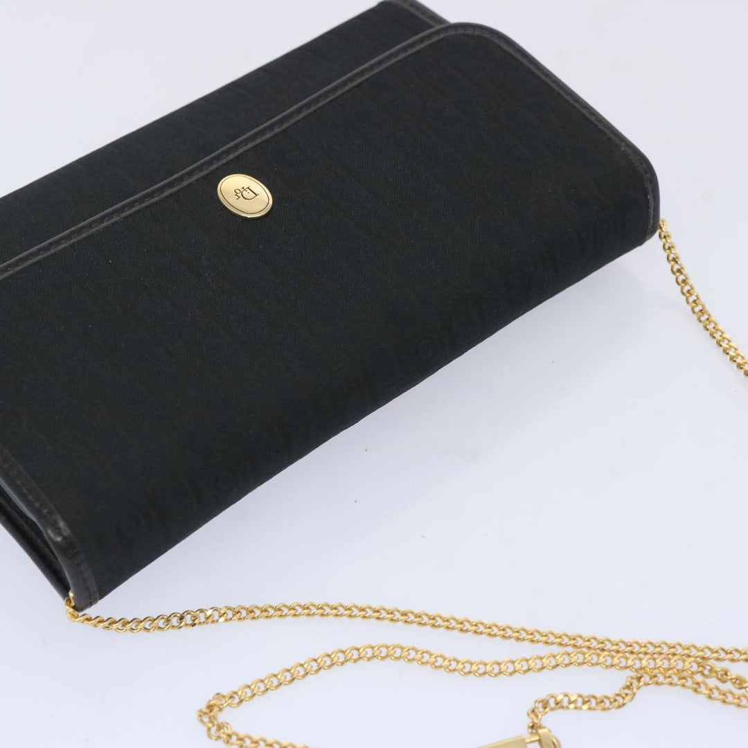 CHRISTIAN Dior Trotter Canvas Chain Shoulder Bag Black Auth ep3240