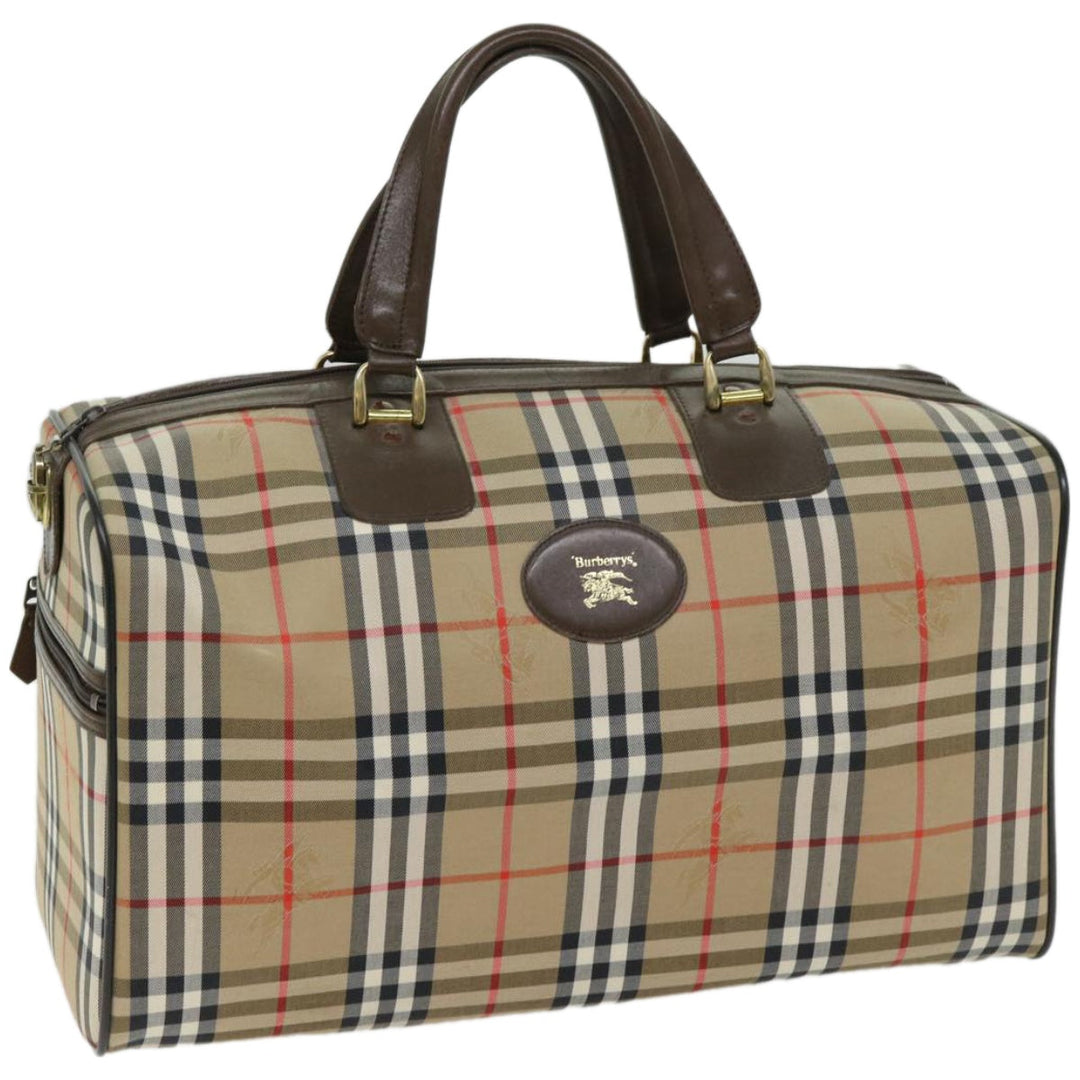 BURBERRYSs Nova Check Boston Bag Canvas Beige Auth ep3345