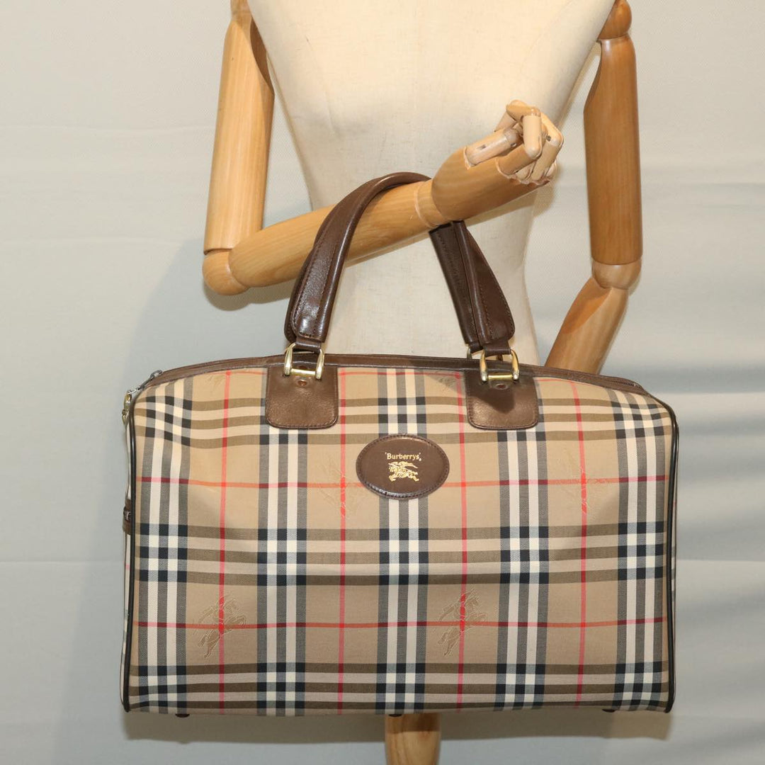 BURBERRYSs Nova Check Boston Bag Canvas Beige Auth ep3345