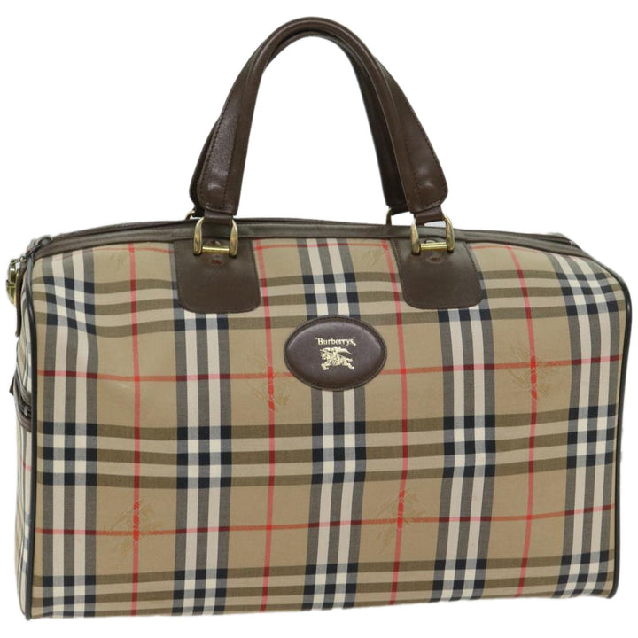 BURBERRYSs Nova Check Boston Bag Canvas Beige Auth ep3345