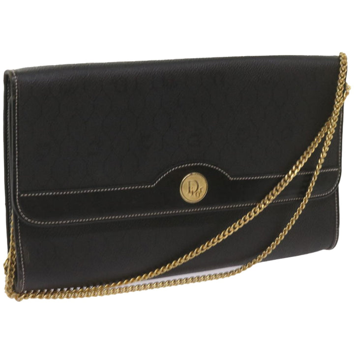 CHRISTIAN Top quality Dior Honeycomb Canvas Chain Shoulder Bag PVC Leather Black Auth ep3566