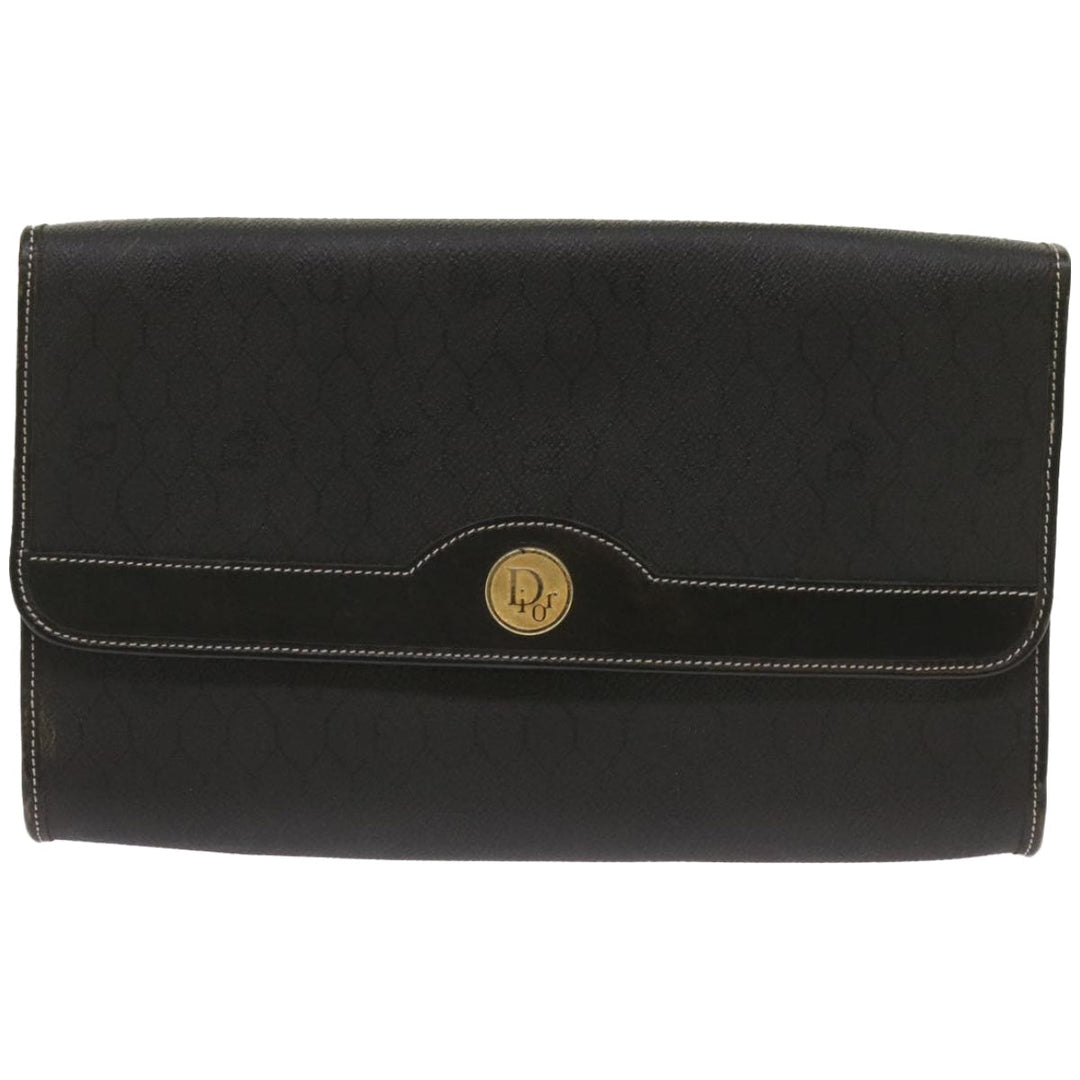CHRISTIAN Top quality Dior Honeycomb Canvas Chain Shoulder Bag PVC Leather Black Auth ep3566