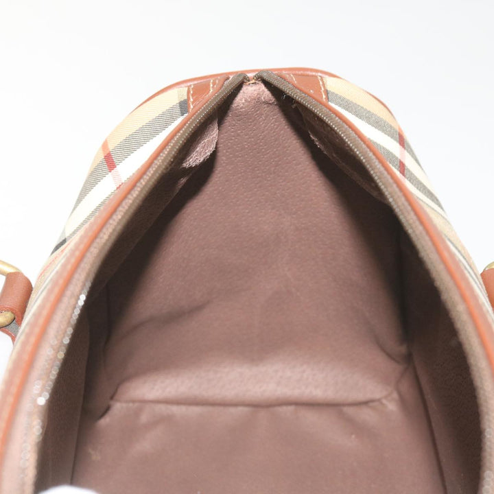 BurberrySs Nova Check Boston Bag Canvas Beige Auth ep3638