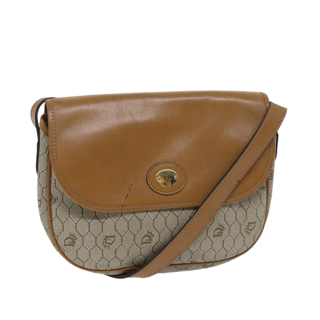 CHRISTIAN Top quality Dior Honeycomb Canvas Shoulder Bag PVC Leather Beige Auth ep3713