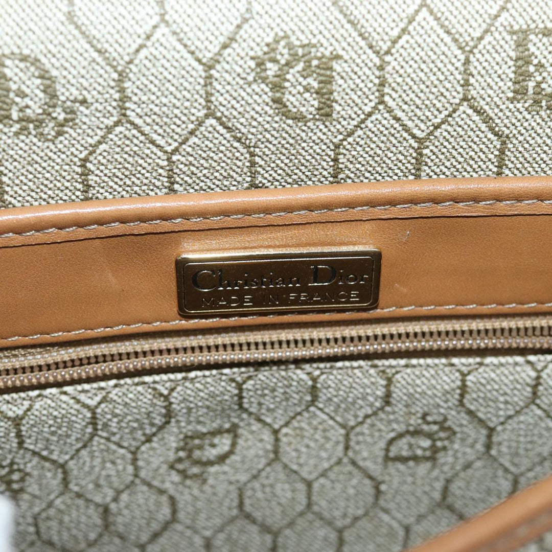 CHRISTIAN Top quality Dior Honeycomb Canvas Shoulder Bag PVC Leather Beige Auth ep3713
