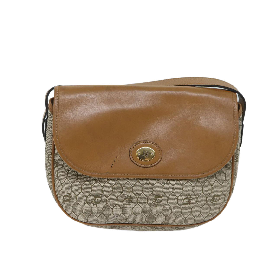 CHRISTIAN Top quality Dior Honeycomb Canvas Shoulder Bag PVC Leather Beige Auth ep3713