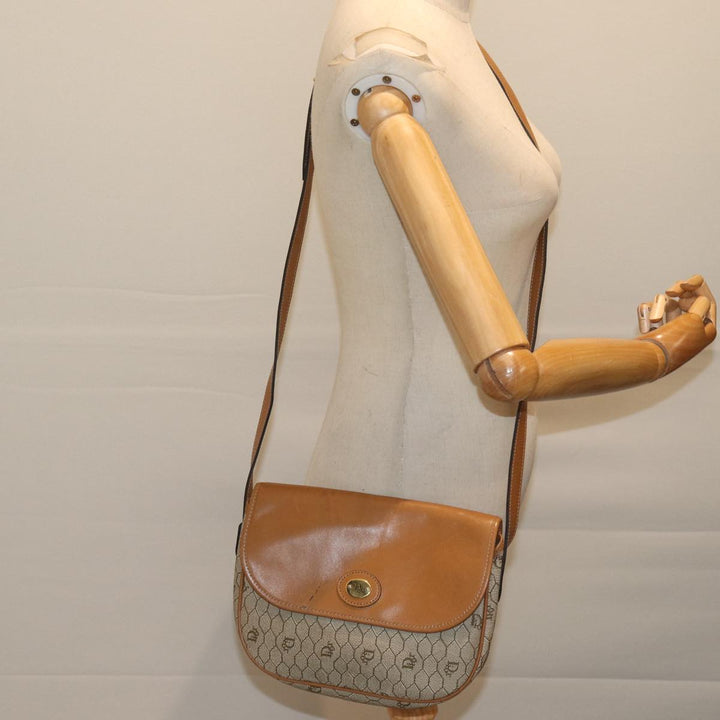 CHRISTIAN Top quality Dior Honeycomb Canvas Shoulder Bag PVC Leather Beige Auth ep3713