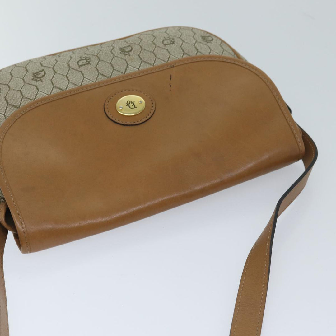 CHRISTIAN Top quality Dior Honeycomb Canvas Shoulder Bag PVC Leather Beige Auth ep3713