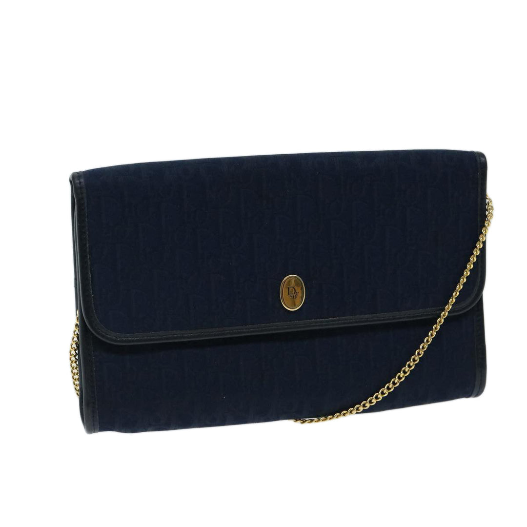 CHRISTIAN Top quality Dior Trotter Canvas Chain Shoulder Bag Navy Auth ep3714