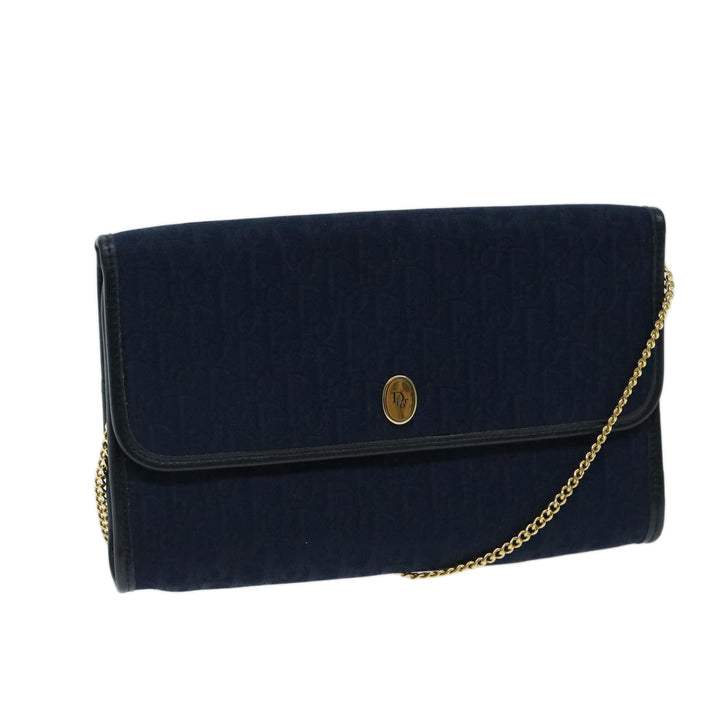 CHRISTIAN Top quality Dior Trotter Canvas Chain Shoulder Bag Navy Auth ep3714