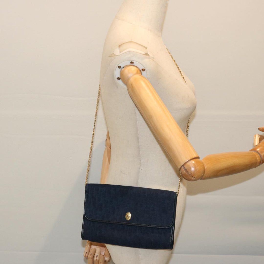 CHRISTIAN Top quality Dior Trotter Canvas Chain Shoulder Bag Navy Auth ep3714