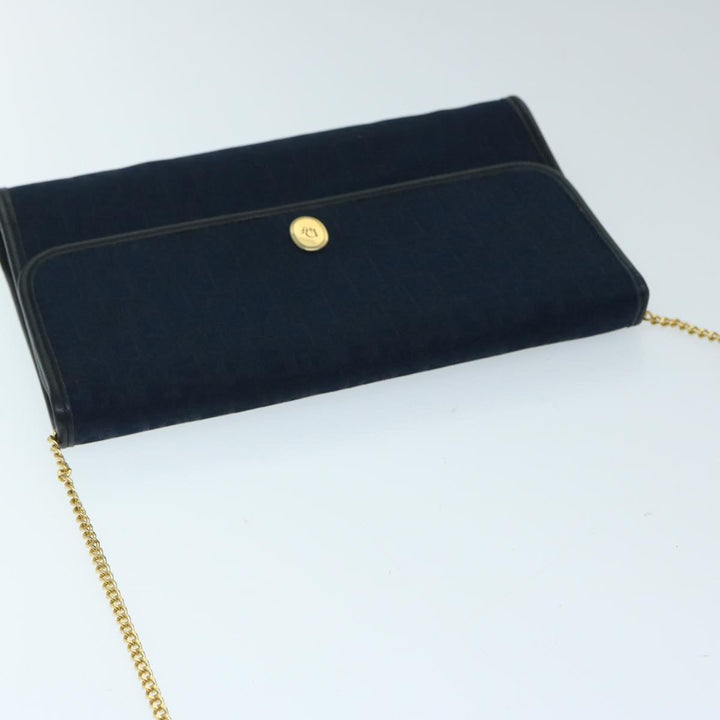 CHRISTIAN Top quality Dior Trotter Canvas Chain Shoulder Bag Navy Auth ep3714