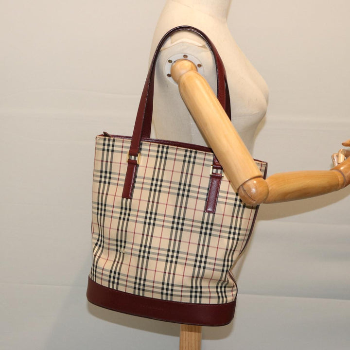 Burberry Nova Check Tote Bag Canvas Beige Auth ep3741