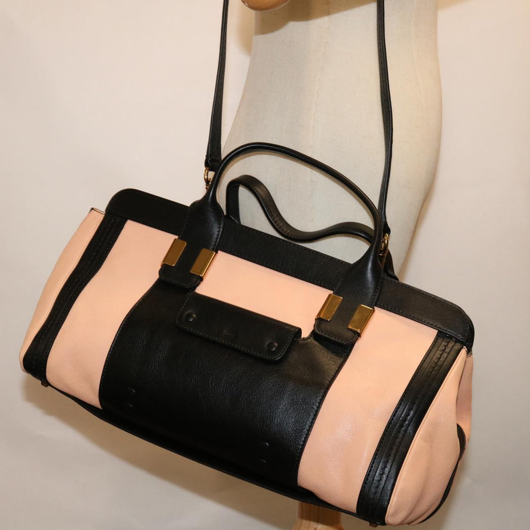 Chloe Hand Bag Leather 2way Black Beige ep3901