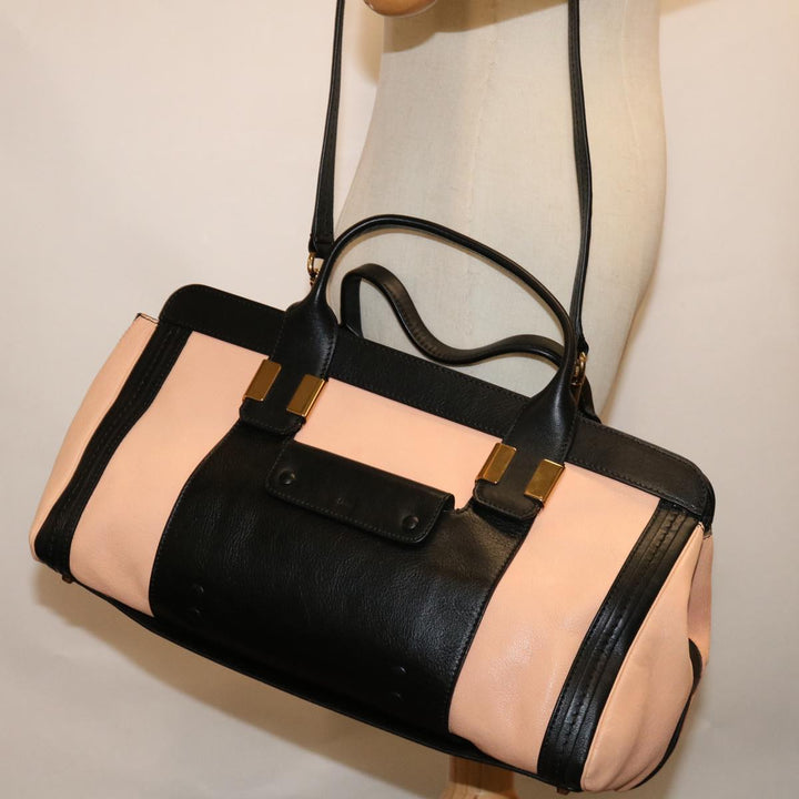Chloe Hand Bag Leather 2way Black Beige ep3901