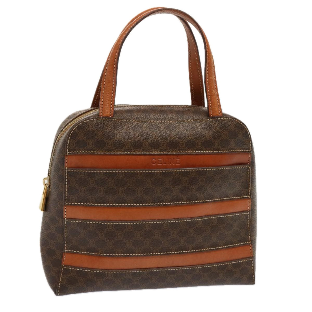 Celine Macadam Canvas Hand Bag PVC Brown Auth ep3982