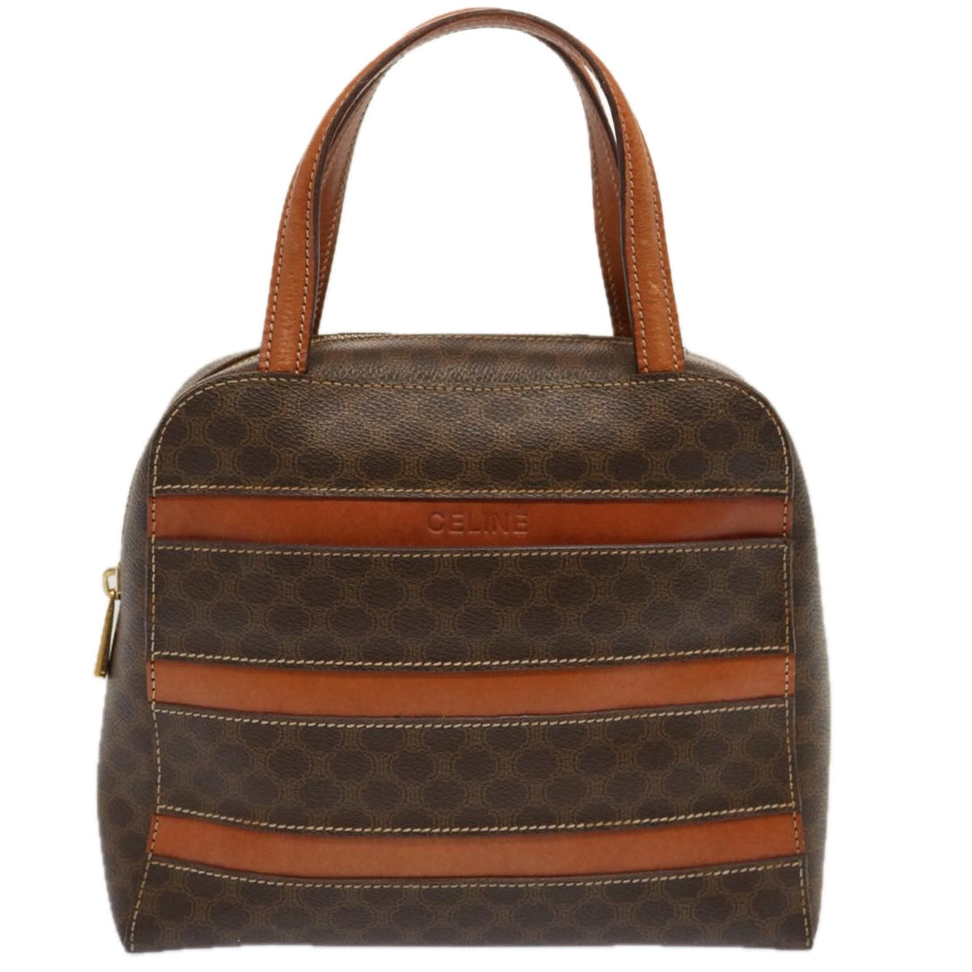 Celine Macadam Canvas Hand Bag PVC Brown Auth ep3982