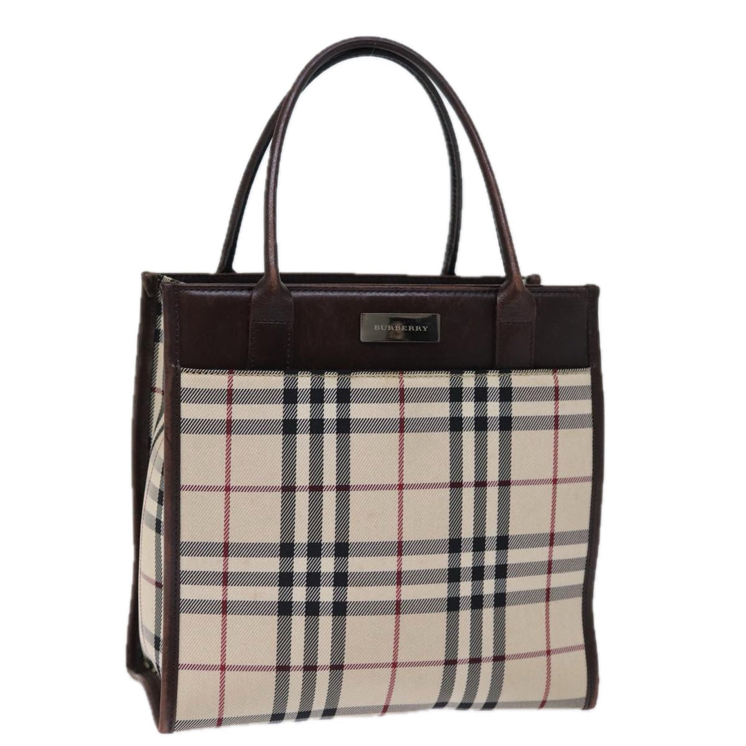 Burberry Nova Check Hand Bag Canvas Beige Auth ep4103