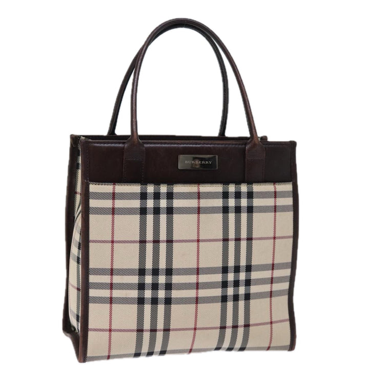 Burberry Nova Check Hand Bag Canvas Beige Auth ep4103