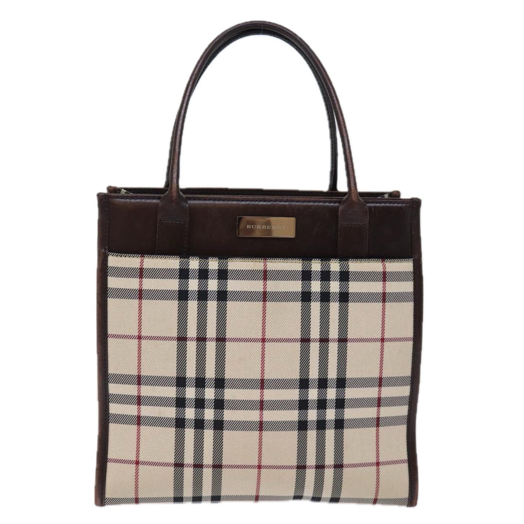 Burberry Nova Check Hand Bag Canvas Beige Auth ep4103