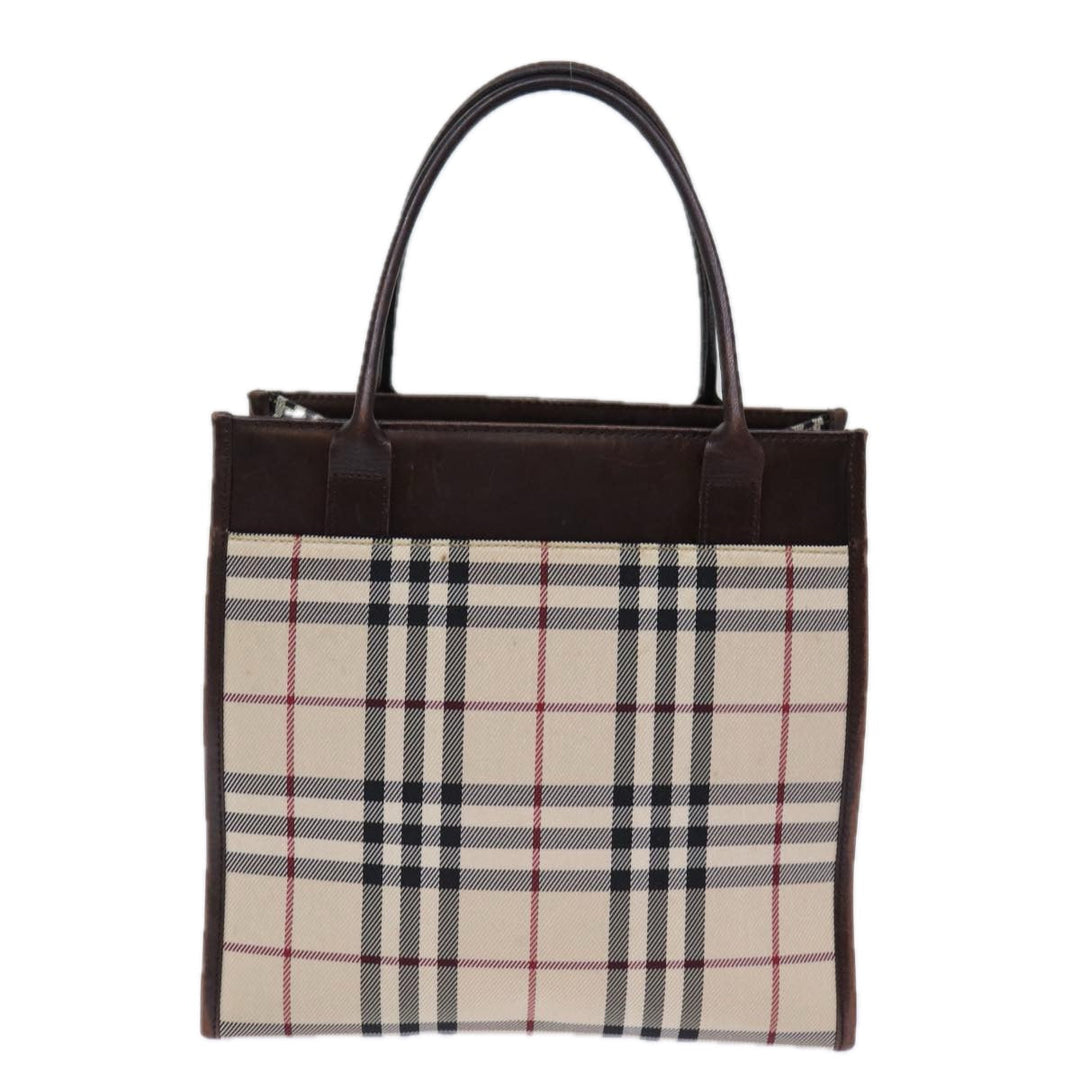 Burberry Nova Check Hand Bag Canvas Beige Auth ep4103