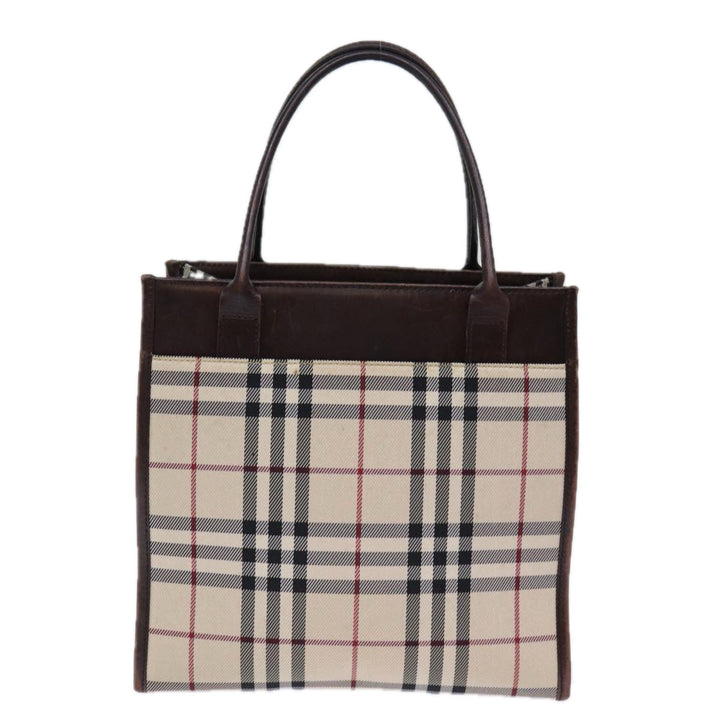 Burberry Nova Check Hand Bag Canvas Beige Auth ep4103