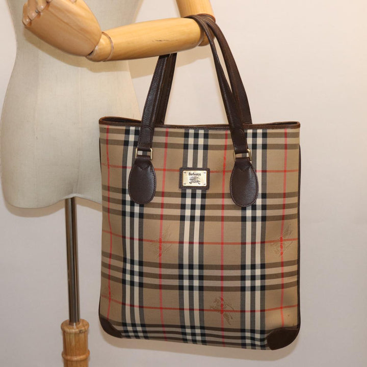 BurberrySs Nova Check Tote Bag Canvas Beige Auth ep4173