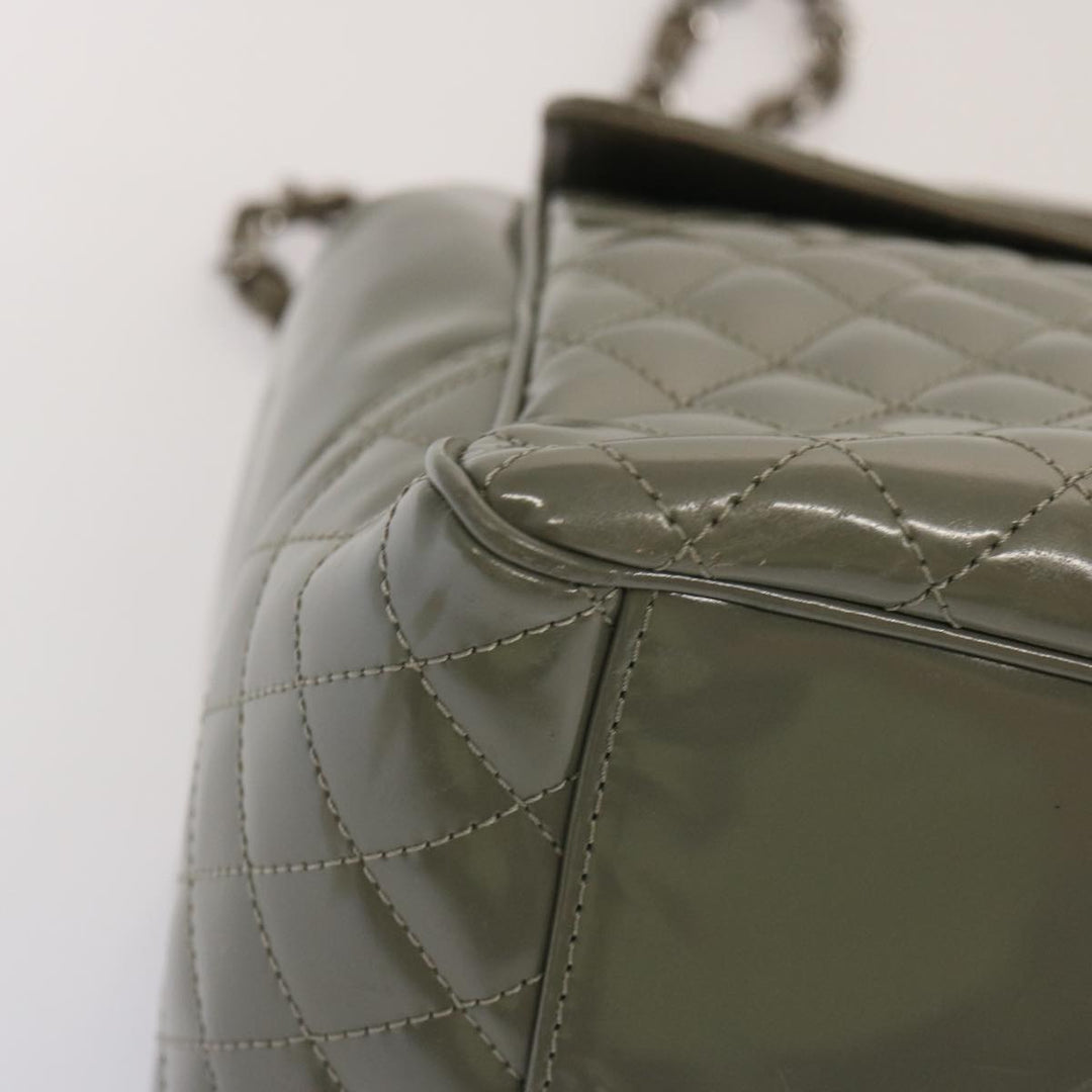 Chanel Matelasse Turn Lock Hand Bag Enamel 2way Gray CC Auth ep4178
