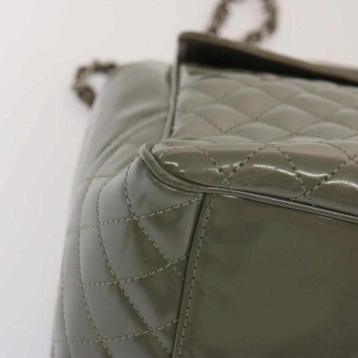 Chanel Matelasse Turn Lock Hand Bag Enamel 2way Gray CC Auth ep4178