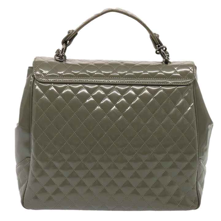 Chanel Matelasse Turn Lock Hand Bag Enamel 2way Gray CC Auth ep4178