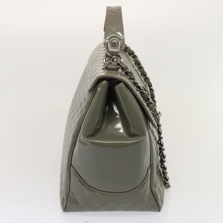 Chanel Matelasse Turn Lock Hand Bag Enamel 2way Gray CC Auth ep4178