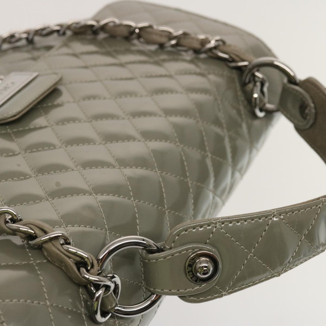 Chanel Matelasse Turn Lock Hand Bag Enamel 2way Gray CC Auth ep4178