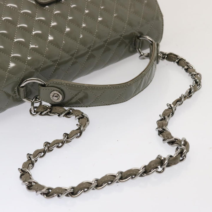 Chanel Matelasse Turn Lock Hand Bag Enamel 2way Gray CC Auth ep4178