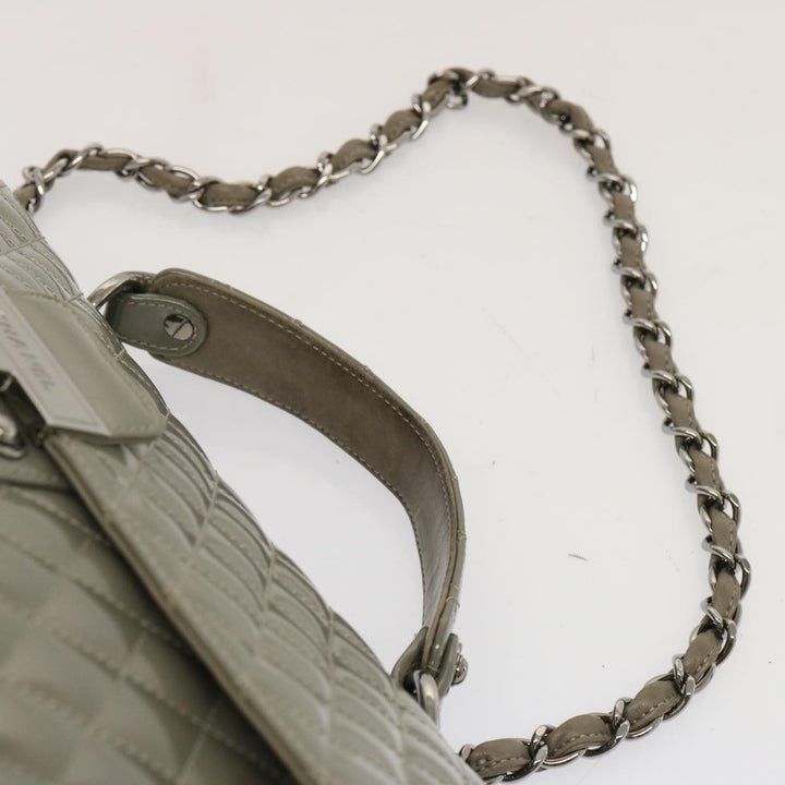 Chanel Matelasse Turn Lock Hand Bag Enamel 2way Gray CC Auth ep4178